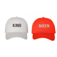 King N Queen Pair Couples Baseball Caps His & Hers White And Red  eb-65157533